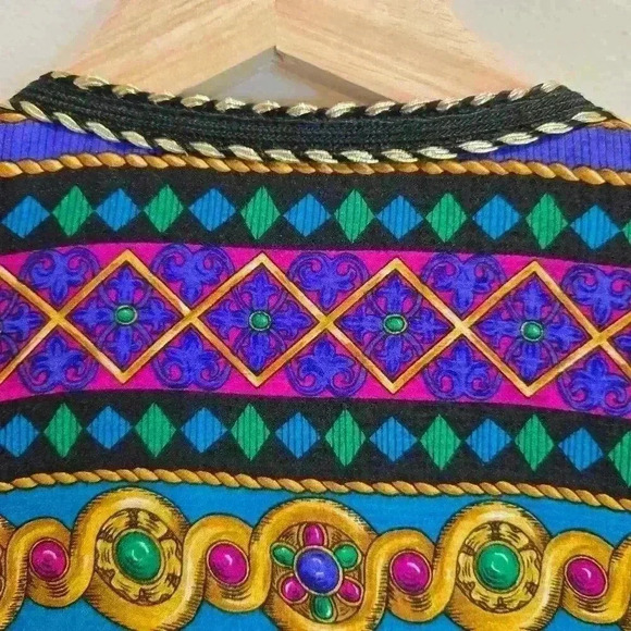 Adrianna Papell Silk Long Sleeve Button-up Shirt Jacket Sz 10 Maximalist - Picture 9 of 10